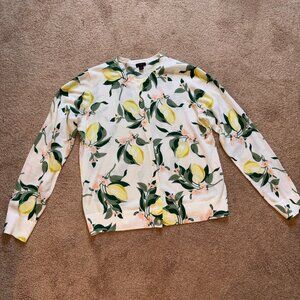 Ann Taylor Factory Lightweight Lemon Print Cardigan Sweater XL
